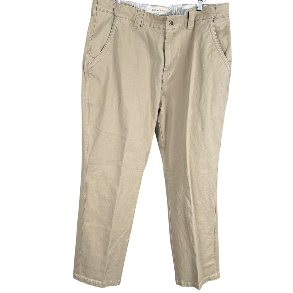 The Territory Ahead Mens Khaki Chino Pants Tan Cotton Twill Straight Leg 38x30